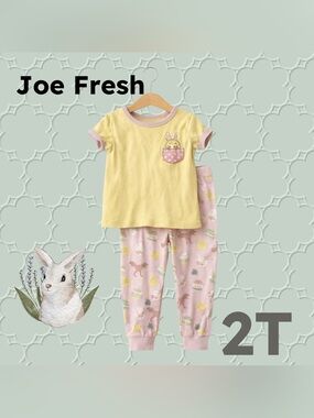 🇨🇦👍GUC JOE FRESH | 2 T | Unisex Yellow & Pink Bunny Toddler Pyjamas Set
